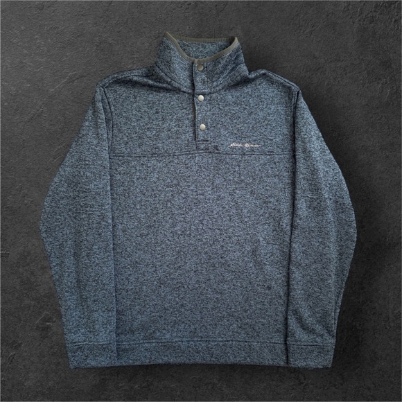 Eddie Bauer Other - Eddie Bauer Sweater Mock Neck Mens L Blue Marled Fleece Quarter Snap Pullover
